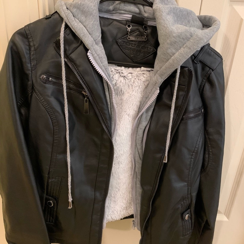 Hooded leather jacket
